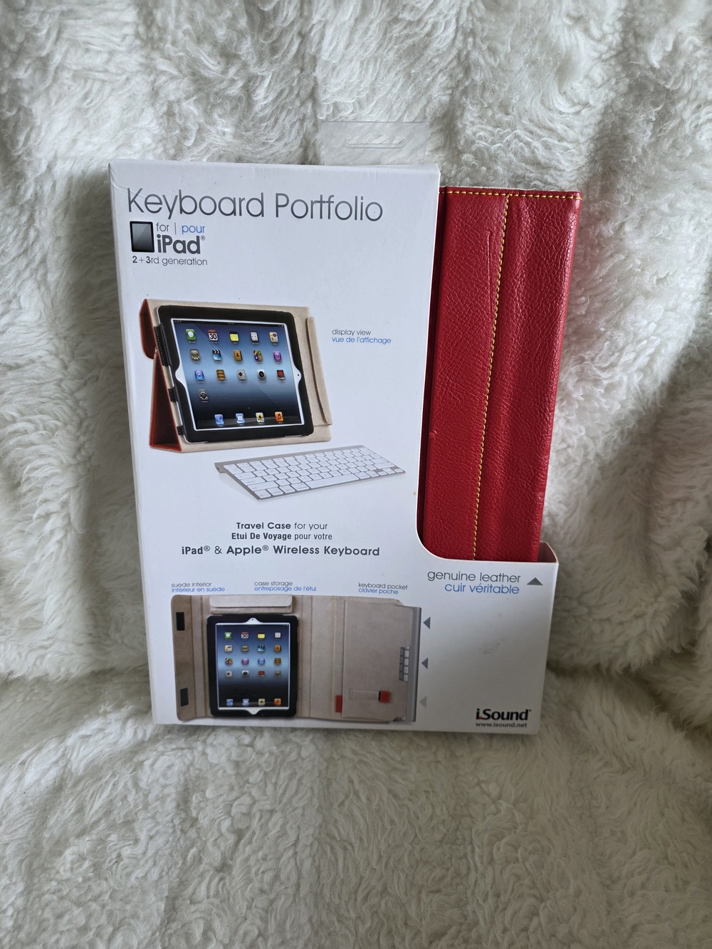 Red Genuine Leather Keyboard Portfolio Case for iPad